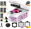Theona 18 in 1 Vegetable Chopper for Kitchen with Container | Stainless Steel Blades | Onion Chopper | Vegetable Cutter, Slicer, Dicer & Grater | Food Manual Chopper for Home (White and Black, 18in1)