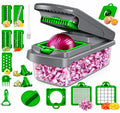 Theona 18 in 1 Vegetable Chopper for Kitchen with Container | Stainless Steel Blades | Onion Chopper | Vegetable Cutter, Slicer, Dicer & Grater | Food Manual Chopper for Home (Grey and Green, 18in1)