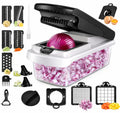 Theona 18 in 1 Vegetable Chopper for Kitchen with Container | Stainless Steel Blades | Onion Chopper | Vegetable Cutter, Slicer, Dicer & Grater | Food Manual Chopper for Home (Black and White, 18in1)