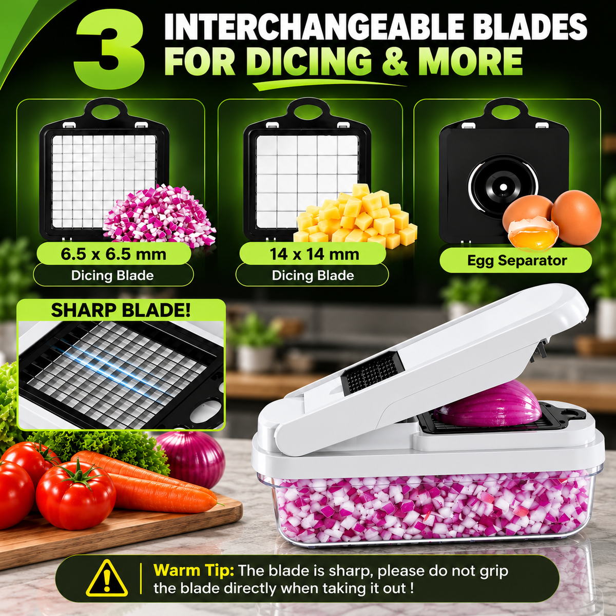 Theona 18 in 1 Vegetable Chopper for Kitchen with Container | Stainless Steel Blades | Onion Chopper | Vegetable Cutter, Slicer, Dicer & Grater | Food Manual Chopper for Home (Black and White, 18in1)